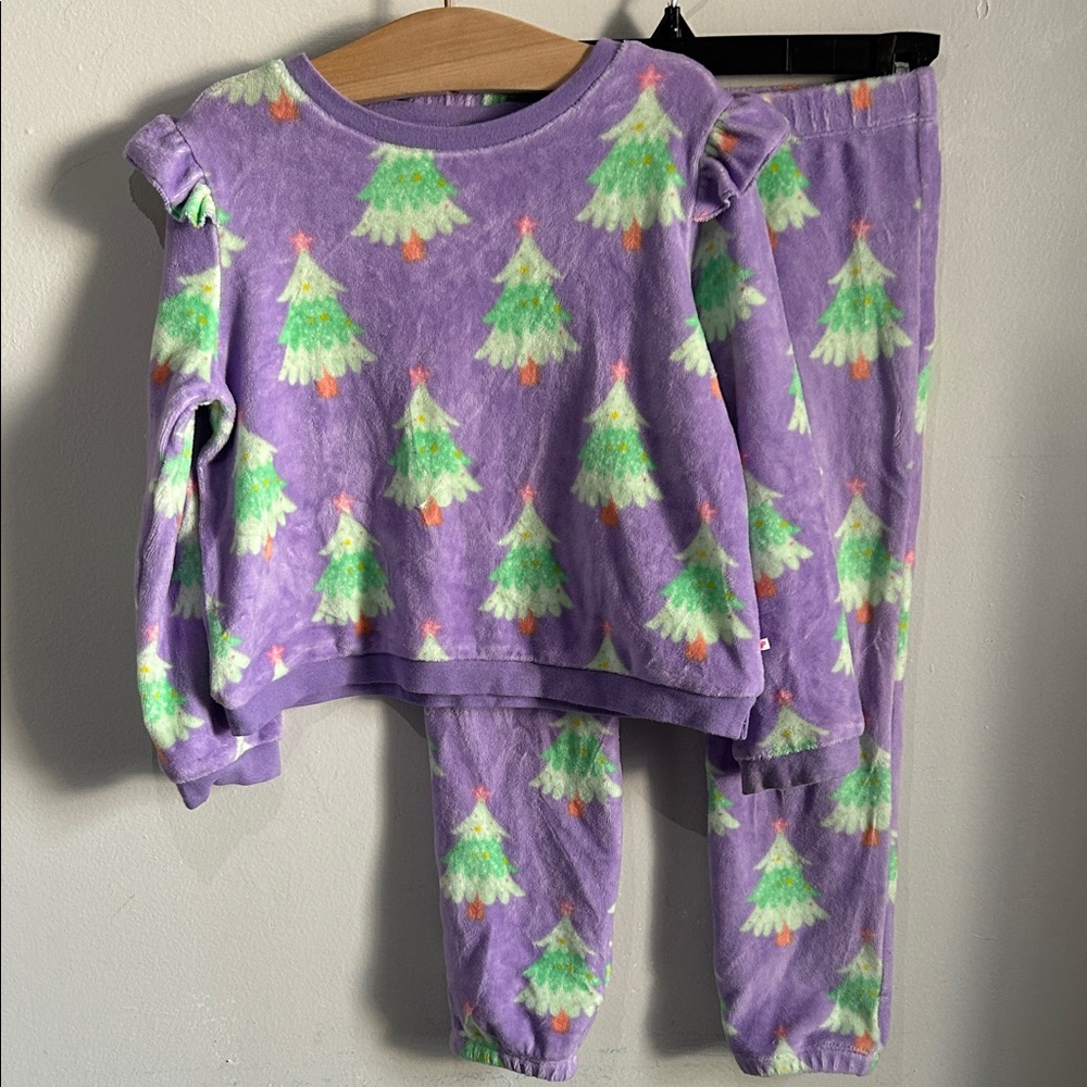 Ruffle Butts Plush Cozy Girls Purple Christmas Tree Fleece Pajama Set